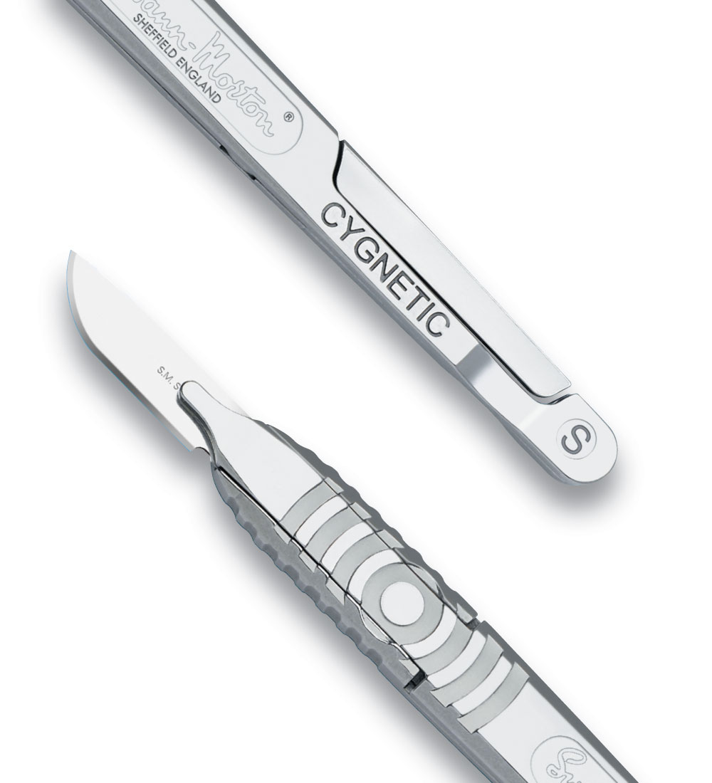 Medical surgical stainless steel scalpels, scalpel blades. scalpel knives.  Medical scalpel blades, scalpel, medicine, medical student, plastic  surgery, surgeon, operating room, Greeting Card by Marcin Adrian